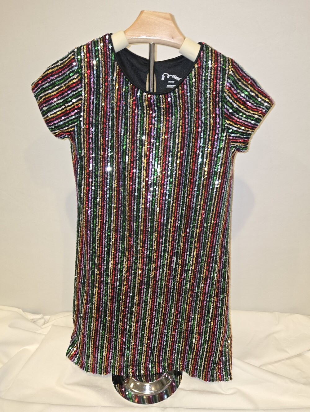 Art Class Girl's Black Base Multi Colored Sequin Short Sleeve Dress - Size 7/8